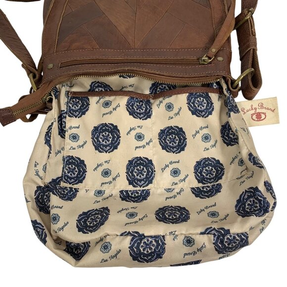 LUCKY BRAND Raya Brown Leather Patchwork Adjustable Crossbody Bag Boho Vintage - Picture 8 of 14